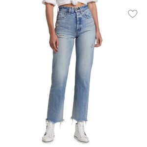 Moussy Vintage Light Blue Straight-Leg Distressed Jeans
